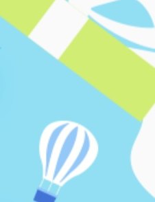 오른쪽 장식 — 흰 리본 매듭과 파랑 줄무늬 열기구