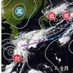 日本列島周辺の気圧配置と台風進路を示した天気図